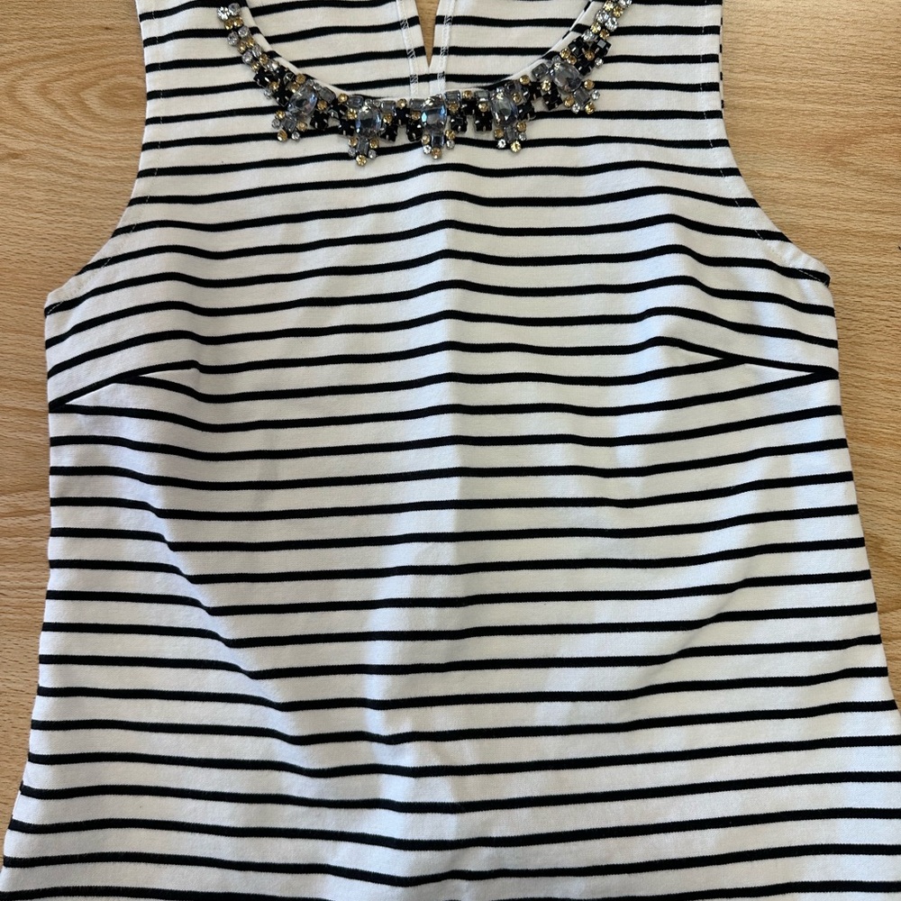 J. Crew Black and White Embellished Tank Top